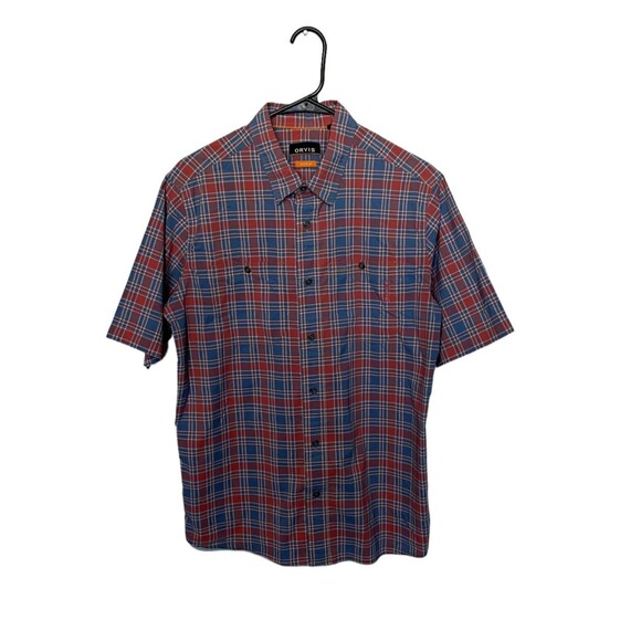 Orvis Trout Bum Shirt Mens Medium Red Blue Fishing Nylon Performance Lightweight - Picture 1 of 12